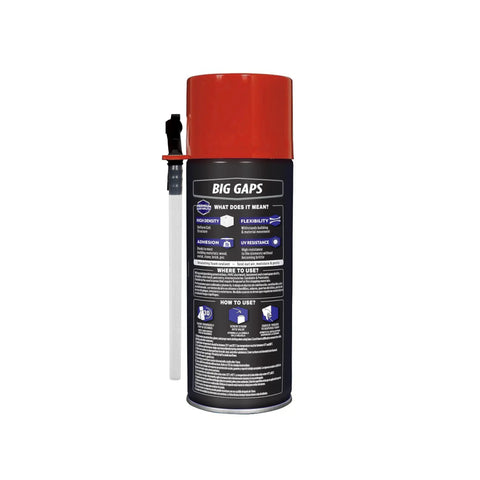 Big Gaps Bright White Insulating Foam Sealant 12 Oz Can 2 Pack with red cap and application instructions on label