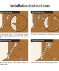 Installation instructions for Solid 6 Inch Antique Copper Adjustable Friction Lid Stay with Slick Turn Knob and setup details.