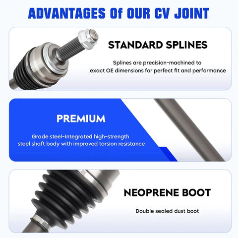Honda Pilot And Acura MDX Front Left And Right CV Axle Shaft Assembly Replacement Pair Direct Fit For 2007-2011 3.5L 3.7L Driver And Passenger Side CV Joint Includes 66-4261 66-4262 2 Pack, steel axle with neoprene boot