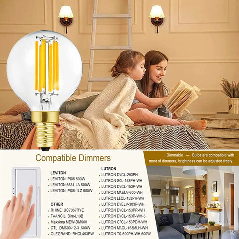 Image showing Dimmable LED Bulb E12 Candelabra, 6W 60W Equivalent, 600 Lumens, Soft White 3000K, ideal for home lighting.