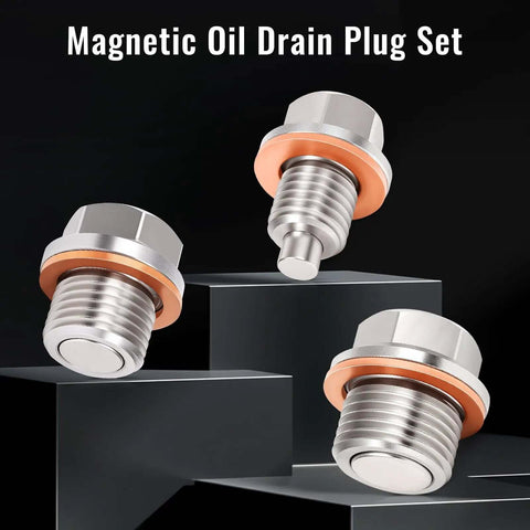 Top Tier 5-Piece Stainless Steel Magnetic Oil Drain Plug Kit For Polaris RZR Ranger General Sportsman Heavy Duty Gearcase Engine Fill Set Replaces 7052306 2203738 2203739 3234756 3234755 With Washers, 5 plugs shown