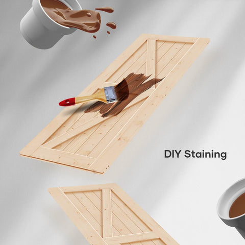 DIY staining of 32 Inch By 80 Inch Sliding Barn Door With 5.5 Foot Hardware Kit And Handle Included Easy Install DIY Assembly K Frame