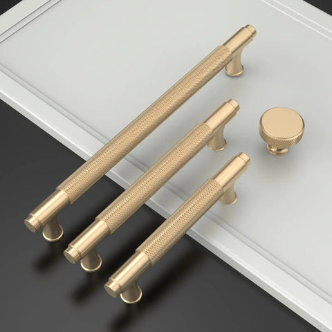 Matte Gold Knurled Cabinet Knobs Ten Pack For Dresser And Kitchen Cabinets, One And One Fifth Inch, Brushed Gold Hardware Handles