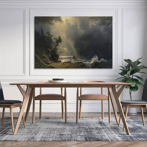 Dope Vintage Canvas Wall Art Featuring Puget Sound On The Pacific Coast By Albert Bierstadt Lit Landscape Print Ready To Hang For Chill Spaces Straight Up Great Home Decor And Sweet Gift