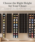 Dope Foldable Hanging Shoe Closet Rack Solid Thick Fabric Storage System With Wide Compartments Straight Up Perfect For Sneakers Flats Heels And Daily Slippers In Fresh Gray showing various shoe sizes organized in eight compartments.