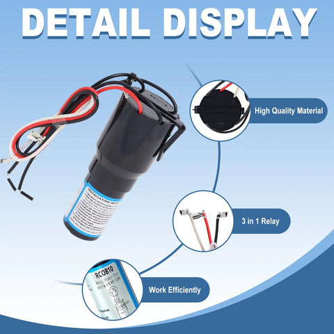 Three In One Hard Start Kit For Refrigerator Freezer Replaces Start Relay Overload Capacitor 1/12 To 1/5 HP 120V AC Easy Install