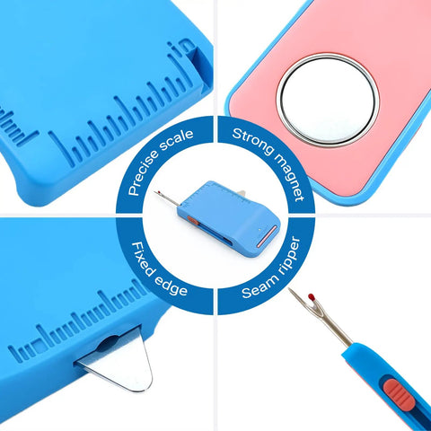 Magnetic Sewing Machine Seam Guide 4 In 1 Edge Guide With Built In Seam Ripper and Ruler for Cuffs Plackets Topstitching ABS Blue