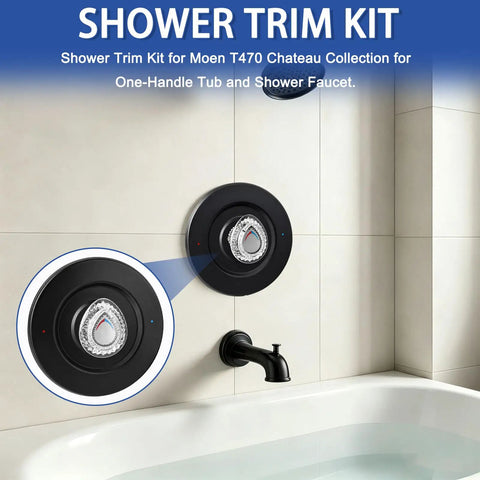 Upgrade Your Drip-Free Bath With This Sleek Matte Black Shower Trim Kit Made For Moen Chateau T470 Single Handle Faucets For A Fresh New Look That Totally Slays In Any Home. matte black shower trim kit with acrylic knob and wall plate for Moen T470
