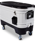 125 Qt Gray Party Bar Wheeled Cooler With Ultratherm Insulation Removable Lid That Converts To Open Air Beverage Tub Heavy Duty Locking Casters Removable Drink Dividers And Bottle And Wine Caddy For Easy Transport And Ice Retention