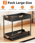 Smooth Pullout Under Sink Organizer Two Pack Heavy Duty Metal Rack For Kitchen And Bathroom Big Stack Zero Clutter Solid Setup Storage Game Changer In Black with dimensions 14.5 x 7.8 x 13.5 inches.