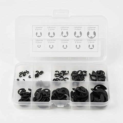 240 Piece E Clip Assortment Kit With Heat Treated External Retaining Clips For Axial Retention In Automotive Machinery Home And Industrial Projects Includes Multiple Sizes For Quick Replacement In Automotive Electronics Machinery And Home Projects, plastic case