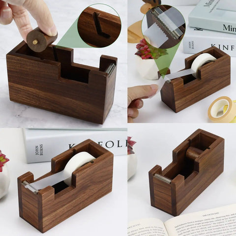 Walnut Wood Sticky Note Holder And Tape Dispenser, Rhombic Pen Holder Desk Organizer Set for school and home office visible