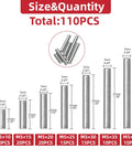 110 Piece Dowel Pins Shelf Support Peg Kit Stainless Steel Unthreaded Pins M5 size range 10 15 20 25 30 35 40mm for cabinets