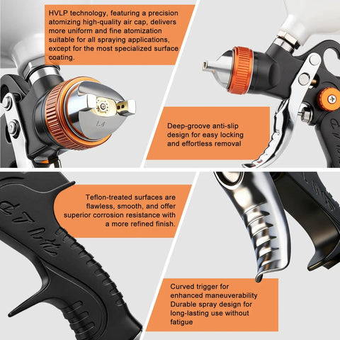 Pro Level HVLP Paint Spray Gun Kit With Live Pressure Gauge And Precision Brass Tips for smooth finishes and easy use.