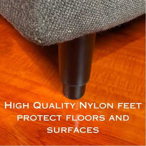 Close-up of furniture leg, satin black finish, on wooden surface from Beefy Heavy Duty 6 To 10 Inch Adjustable Metal Furniture Legs