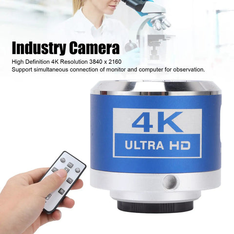 4K HDMI Microscope Camera With Remote Control For Crisp Photo And Video Capture In Lab And Industry High Sensitivity CMOS Sensor 3840 By 2160 Resolution 30fps Easy USB CS Interface Ideal For Research And DIY Makers, blue 4K Ultra HD unit