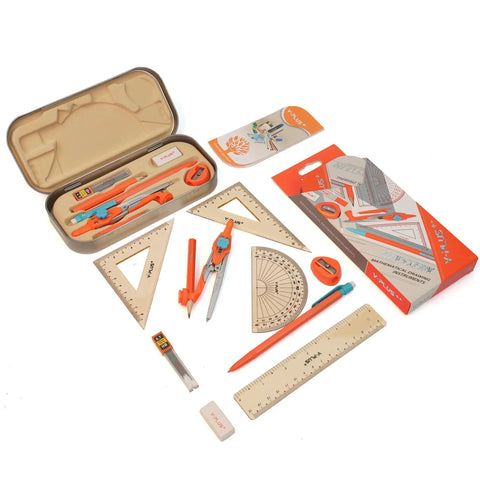 Back To School Geometry Gear For Students With Protractor Compass Rulers And Mechanical Pencil Kit 12 Piece Math Tools Open Box