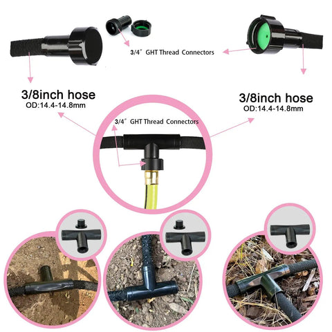 Three Eighths Inch Soaker Hose Fittings Kit With Female And Male Connectors Tees Feeders End Caps Two Way Valve And Seal Tape