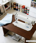 White 6500RPM Industrial Sewing Machine With 550W Pure Copper Motor 110V Heavy Duty for tailor shops on wooden table