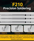 Pro Grade 200W Digital Soldering Station Kit showing three F210 precision soldering tips for specialized electronics work.