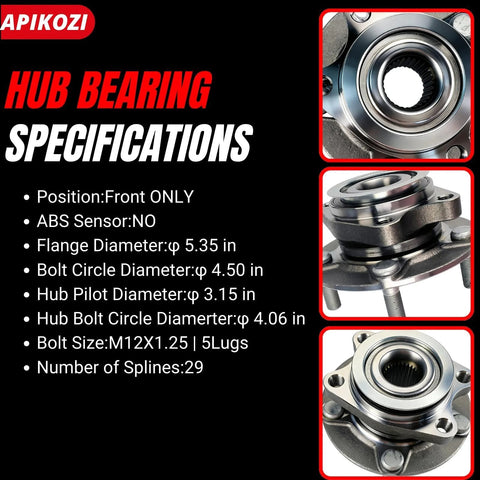 2 Pack Front Wheel Bearing Hub Assembly Fits Rogue 2008 2013 Rogue Select 2014 2015 And Sentra 2007 2012 5 Lug With ABS