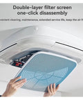 Bladeless Ceiling Fan With Light Turquoise Blue Full Spectrum LED Chandelier Fly Modern Design filter screen for easy cleaning.