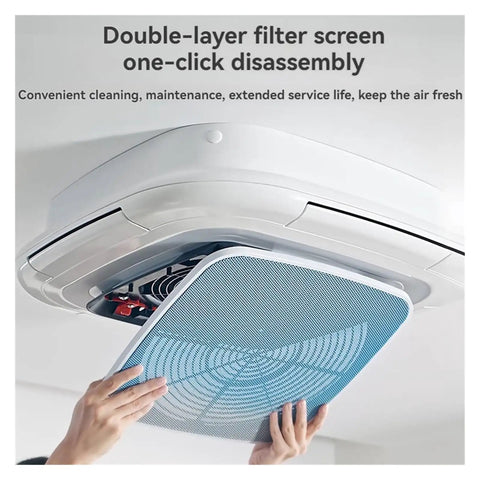 Bladeless Ceiling Fan With Light Turquoise Blue Full Spectrum LED Chandelier Fly Modern Design filter screen for easy cleaning.