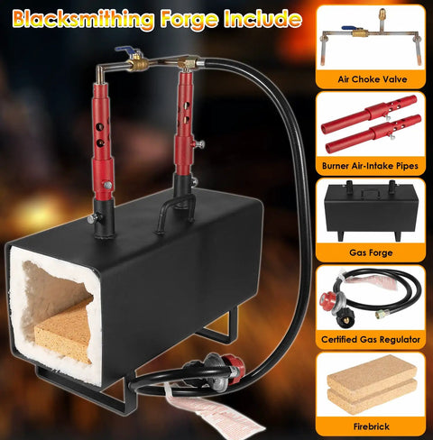 Beefy Portable Propane Forge With Double Burner 2300F Max Heat Large Square Capacity For Blacksmithing Farrier Knife And Tool Making