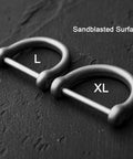 Titanium D Ring With Screw Shackle For Key Chains And Pet Collars D Shape Heavy Duty Ring For DIY Leather Craft Purse Wallet Buckle Car Keys Tools Matte Finish Size 0.94 By 0.9 Inches, shown with sandblasted surface in sizes L and XL