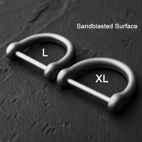 Titanium D Ring With Screw Shackle For Key Chains And Pet Collars D Shape Heavy Duty Ring For DIY Leather Craft Purse Wallet Buckle Car Keys Tools Matte Finish Size 0.94 By 0.9 Inches, shown with sandblasted surface in sizes L and XL