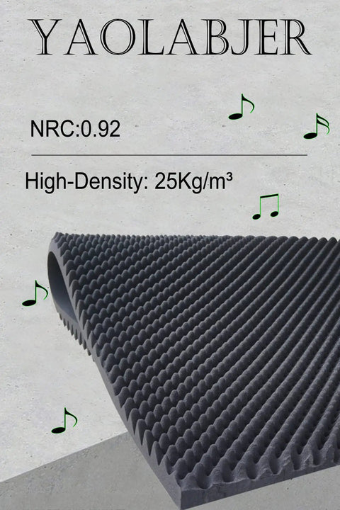 Close-up of Egg Crate Acoustic Foam Panel 48 By 24 By 2 Inches Black Dope Soundproof Studio Foam showing texture and density.
