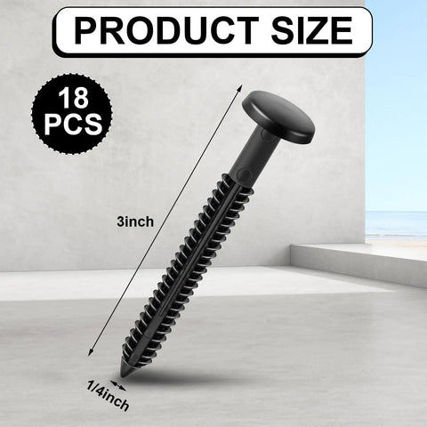Black three inch vinyl fastener showing size details for Crackdown On Loose Shutters With These Heavy Duty Three Inch Vinyl Fasteners In Sleek Black Top Notch Peg Clips.