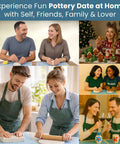 Collage of people enjoying pottery with Beginner Pottery Kit With Air Dry Clay 4.4 Lbs And 2Kg Modeling Clay, Sculpting Tools, Paint