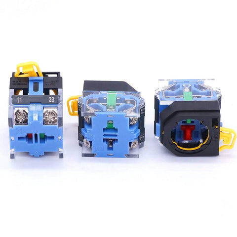 Back view of Momentary Push Button Switch 22mm 1NO 1NC With Red Yellow Green Buttons, Beefy Build, LA38-11 Series