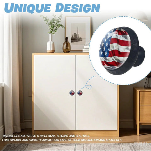 Crystal Glass Cabinet Knobs With Vintage American Flag Design And Rough Texture Mushroom Drawer Pulls For Dope Home Decor