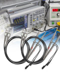 Four Pack 100 MHz 600V DC High Sensitivity Oscilloscope Clip Probe With Switchable Ten To One And One To One, bench setup