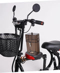 Rock Solid Waterproof Charger Cover For Electric Bike And Ebike Plug Protector Hood on bike seat with black basket, 9.63x6.09x3.93in.
