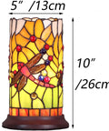 Dragonfly Tiffany Style Stained Glass Mini Table Lamp With Cylindrical Shade 10 Inch Tall Handmade Warm White Accent Lighting