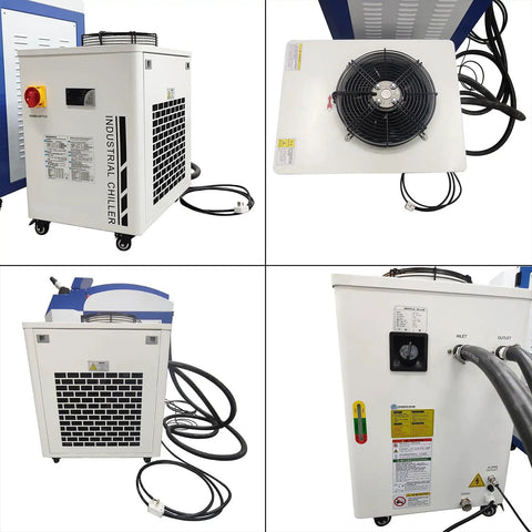 Jewelry Spot Welder 220V 200W Welding Machine With 2400W Chiller showing control panel and cooling unit details.