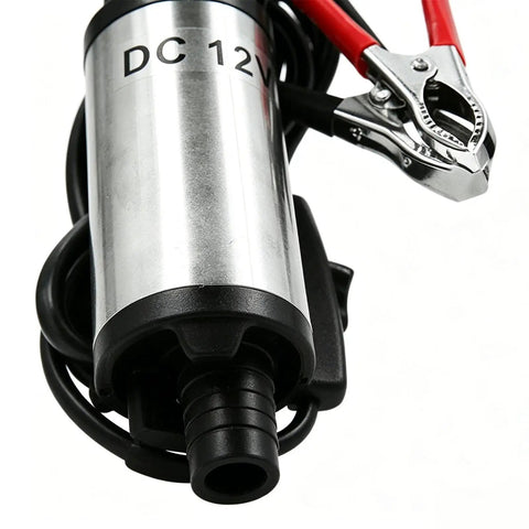 Heavy Duty Portable Oil Transfer Pump With Multi Purpose Fluid Dispensing For Gas, Diesel And Water Moving In Garage Or Outdoors. DC 12V pump with hose connection.