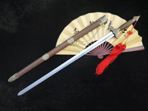 Training Sword For Martial Arts Practice With 39 Inch Stainless Steel Blade Full Tang Longquan Style Forged Rosewood Scabbard