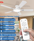 Image of a white 52 Inch Low Profile Ceiling Fan With Lights And Remote Control, White Finish, mounted on the ceiling.