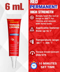 6ml tube of red thread locker with high-strength permanent bond for automotive machinery DIY projects, product details visible