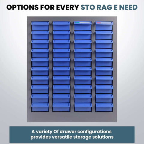 Front view of 40 Drawer Parts Storage Cabinet For Garage And Workshop, Beefy Alloy Steel Frame with ABS Drawers.