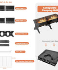 Diagram showing components of Two Pack Portable Folding Charcoal Grill Set For Camping And Backyard Barbecues