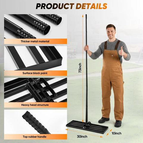 Beast Lawn Leveling Rake With 30 By 10 Inch Plate And 73 Inch Stainless Steel Handle Heavy Duty Landscape Tool size details
