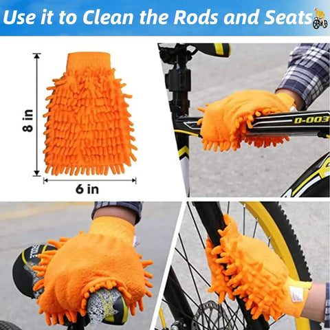 Person cleaning bike frame and wheels with 7 Piece Bike Cleaning Brush Kit For Chain And Frame All In One Bicycle Cleaning Set
