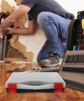 Hella Tough Plastic Parts Organizer Box With Sure Grip Handle And Chunky Dividers for maintaining hardware during home projects.