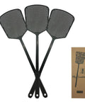 Heavy Duty Fly Swatter 3 Pack With Thick Flexible Handle, Rugged Manual Bug Zapper For Home And Garage, Black Pest Killer Tool.