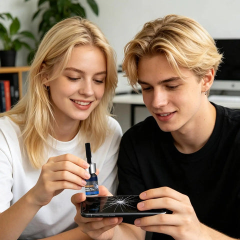 Two people using Phone Screen Scratch Remover Kit For Smartphones, Tablets And Smartwatches, Universal Repair Solution